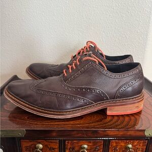 Cole Haan Dark Brown Leather Oxfords with Bright Orange Laces